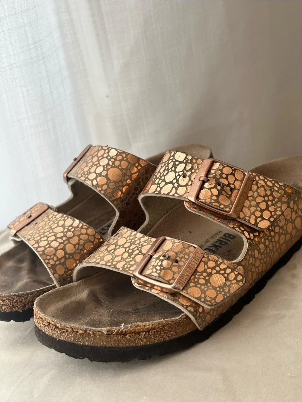 Birkenstock Arizona Metallic Gold Print Sandals 37